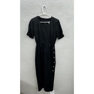 All That Jazz Womens Dress Size 5/6 Black Pinstriped Short Sleeve Midi Vintage